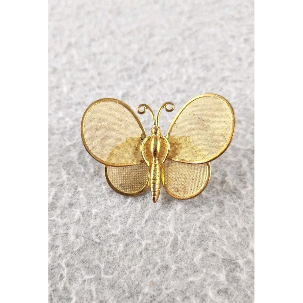 Movable wings butterfly pin brooch Screen Design Gold Tone Vtg Trembler VIDEO
